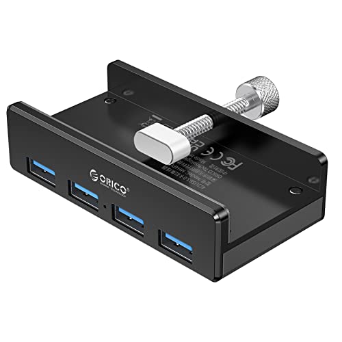 ORICO USB 3.0 Hub, USB Hub Clamp, Aluminum 4-Port USB Splitter with 4.92 FT USB Data Cable, Desktop Powered USB Hub for Monitors/Desks-Black (Without Power Adapter) - color: MH4PU-BK