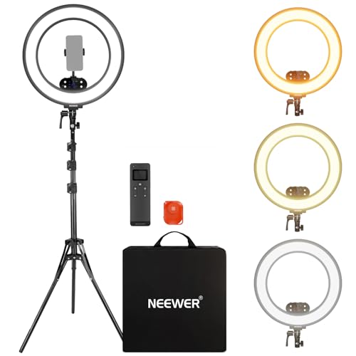 NEEWER 18" Ring Light, Wireless Professional Edge Lit Lighting with Tripod Stand, 45W 2900K-7000K CRI97+, 14.4V 3500mAh Battery, Phone Selfie Video Makeup Studio Streaming Photography, RB18B