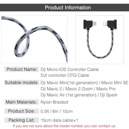 0.5FT USB Micro to iOS DJI Remote Controller Cable for IPhone14 Pro, DJI Mavic Mini(1st Gen), Mini SE, Mavic Pro, Spark, 2Pro Zoom,Mavic Air,Platinum,Phone/Tablet 90 Degree Data OTG Cord Accessorie - size: 0.5FT(6in), style: Micro to IOS