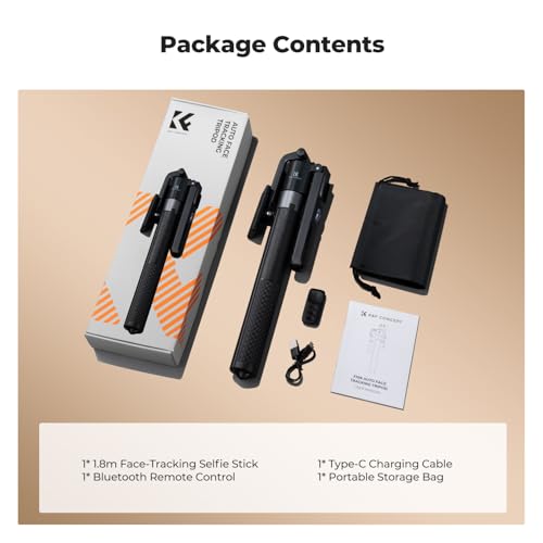 K&F CONCEPT 71“ Face Tracking Tripod, Auto Face Tracking Selfie Stick, Auto Face Tracking Tripod 360 Totation with Stand, Gesture Control, Remote Control, Compatible with iPhone Android Pocket 4/3 - style: Without Fill Light