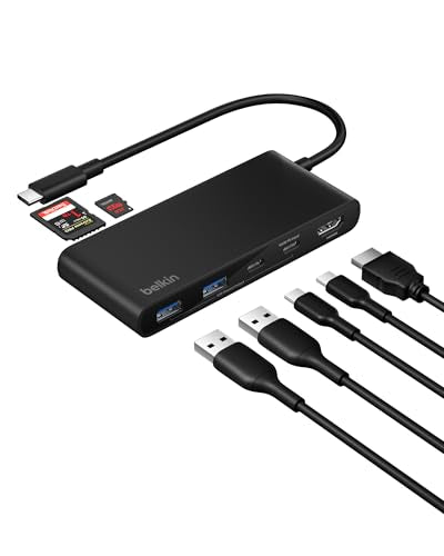 Belkin USB C Hub, 7-Port Hub w/ 4K HDMI Display @ 60Hz, SD & MicroSD, 100W Power Delivery, Fast Data Transfer 5Gbps, USB C Multiport Adapter for Neo MacBook, iPad Pro, Chromebook - Upgraded HDMI 2.0 - style: 7-in-1 USB-C Hub