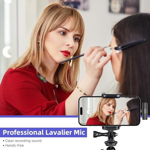 Wireless Lavalier Microphone for iPhone, iPad - mini Microphone Bluetooth Lapel Mic for Video Recording Tiny Clip on Phone Mic for Podcast Camera Vlogging YouTube Tiktok - style: Black Wireless Lavalier Microphone