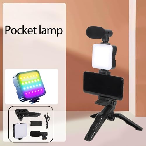Video Calling Live Streaming Video Conference Starter Set Vlog Set with Tripod Fill Light Microphone and Phone Clip Lighting with Microphone