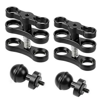 2Pack 1" Ball Clamp for Underwater Camera Tray, Aluminum Diving Light Mount Butterfly Clip, 360° Adjustable Ball Head Adapter for Scuba Flash, Action Camera, Extension Arm (Include 2 Adapters)
