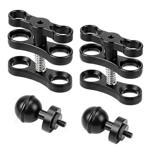 2Pack 1" Ball Clamp for Underwater Camera Tray, Aluminum Diving Light Mount Butterfly Clip, 360° Adjustable Ball Head Adapter for Scuba Flash, Action Camera, Extension Arm (Include 2 Adapters)