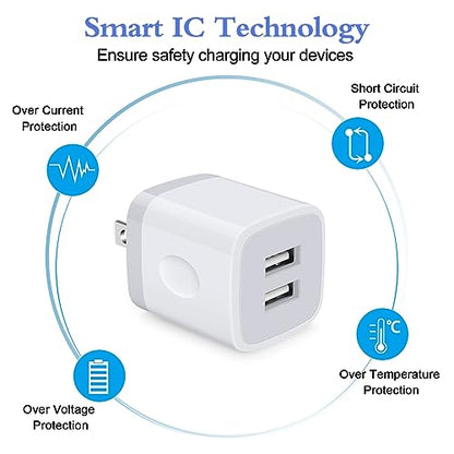 USB Wall Charger, Charger Block, 2Pack 2.1A/5V Dual Port USB Wall Plug Power Brick Charging Cube Box Adapter for iPhone 17 Pro Max 17 Air 17 16e 16 Pro Max 15 14 Pro Max Samsung Galaxy LG Moto Android - color: white