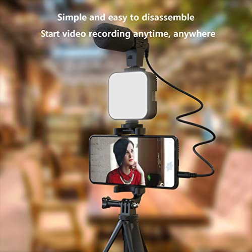 Andoer Smartphone Vlogging Kit Tripod Phone Holder + Microphone + Video Light + Clip + 3.5mm TRS to TRRS Audio Cable for Live Stream Video Recording