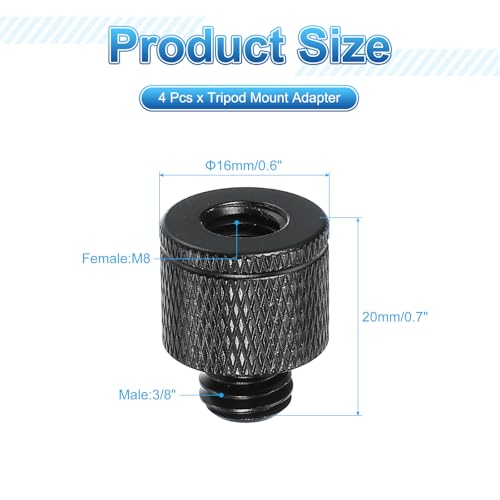 PATIKIL Tripod Screw Adapter M8 Female to 3/8 Male, 4 Pcs Tripod Nut Connectors Camera Mount Screw Camera Double Head Converter for Microphone Holder Magic Arms Accessories, 20 mm - size: M8 Female to 3/8 Male,20 mm