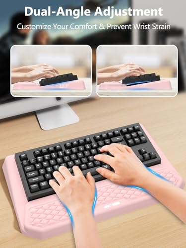 2-in-1 Ergonomic Keyboard Stand with Wrist Rest, Comfy Keyboard Riser Holder with Massage Design, Pink - color: Light Pink