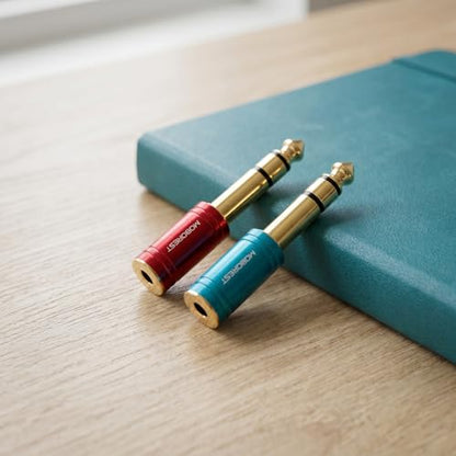 MOBOREST 1/4 to 3.5mm Headphone Adapter, 6.35mm Male to 1/8 Female Stereo Audio Jack Cable for Amp, Guitar, Piano, Mixer, Speaker, 2-Pack (Red & Blue) - color: 1RED+1BLUE