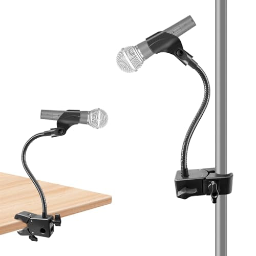 Gooseneck Microphone Stand, Flexible Mic Arm Stand, Desk Mic Stand With Super Clamp Mount Mic Clip and 3/8" to 5/8" Adapter, Compatible with Shure/Fifine / AT2020 / Pyle/Blue Snowball/Razer (13 Inch)