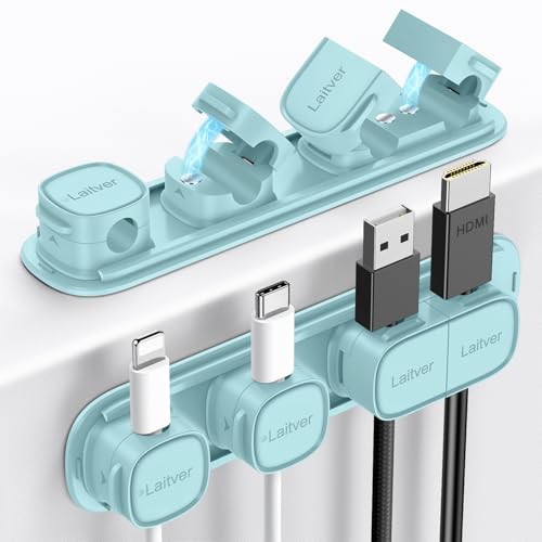 6 Pack Magnetic Cable Clips [1s Open/Lock], Cord Organizer Holder | Strong Adhesive Desk Cable Management- Organize Charging Cords Neatly for Home, Office, Car,Desk, Nightstand-Blue - color: Blue