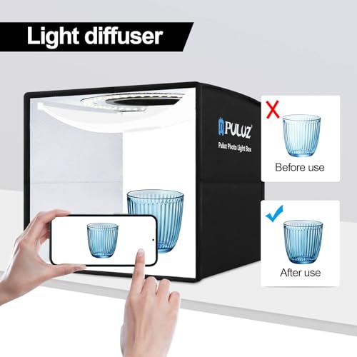 PULUZ 10x10 Photo Light Box, Product Photography Studio CRI95+ 104PCS LED | 10 inch Folding Portable Mini lightbox, Adjustable Brightness, 12 Backgrounds for Watches, Jewelry, Crafts and Small Items - size: 10 Inch
