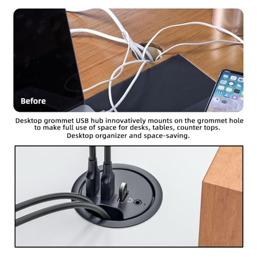 CY USB 3.0 Hub Sound Card USB-C 2 Port USB 60mm Desk Grommet Splitter Dock Station Headphone Mic Audio Interface for Desktop PC - style: 2USB+AUX+USBC