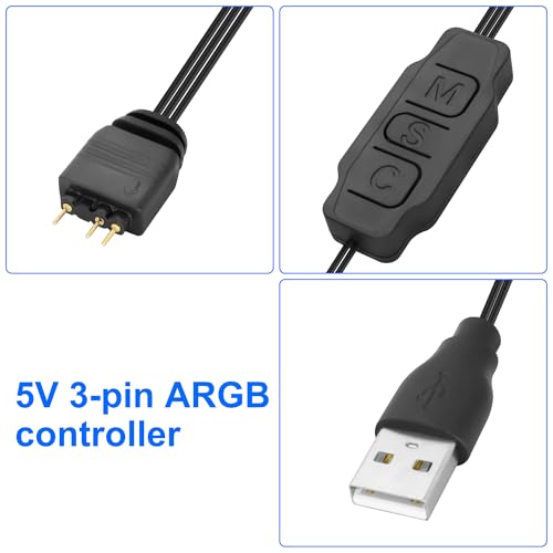 XMSJSIY 5V 3Pin ARGB Controller USB Power Supply RGB PC Fan Controller LED Light Strip Controller Cable for PC LED Stripe Fans Water Cooling Accessories - 2PCS