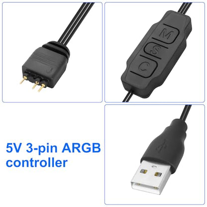 XMSJSIY 5V 3Pin ARGB Controller USB Power Supply RGB PC Fan Controller LED Light Strip Controller Cable for PC LED Stripe Fans Water Cooling Accessories - 2PCS