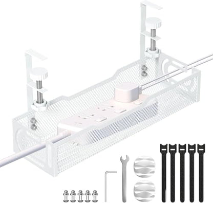 Under Desk Cable Management Tray, No Drill Mesh Desk Cable Tray, Wire Management Tray Cable Management Rack, Wire Organizer and Cable Management Box (White) - color: 1Pack-White (15.3'')