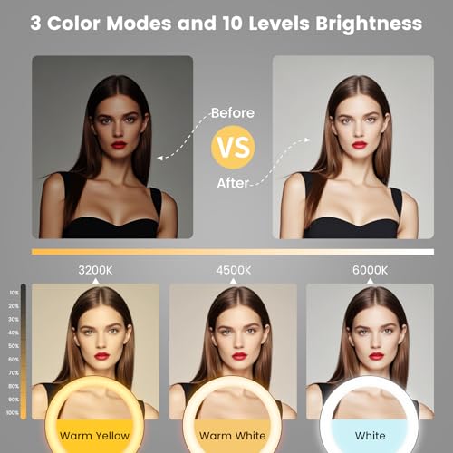 Selfie Ring Light 12" with Tripod Stand and Phone Holder, LED Ring Light for Desk with 3 Light Modes & 11 Brightness Level for Selfie, YouTube, Makeup, Live Streaming, TIKTOK - size: 12-inch