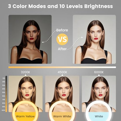 Selfie Ring Light 12" with Tripod Stand and Phone Holder, LED Ring Light for Desk with 3 Light Modes & 11 Brightness Level for Selfie, YouTube, Makeup, Live Streaming, TIKTOK - size: 12-inch