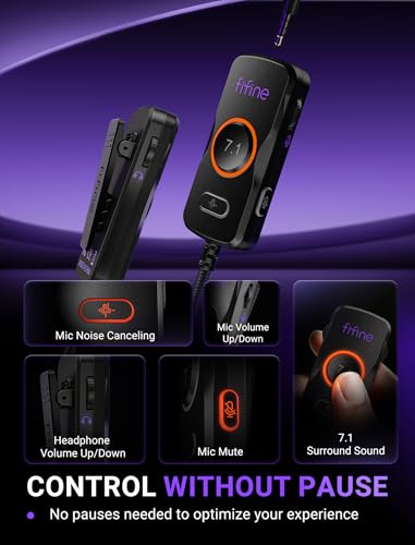 FIFINE Open Back Gaming Headset with 7.1 Surround Sound - Expansive Open Audio - USB/3.5mm Dual Wired Connection - Detachable Mic for PC, PS5, PS4, Laptop, Mac, Xbox, Mobile - Ampligame H18V Lite BP - color: Black and purple