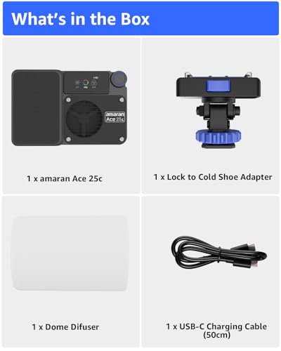 amaran Ace 25c Video Light,25w RGB Portable Light for Photography On-Camera Video Lights CRI/TLCI 95+,CCT 2,300K-10,000K,Rechargeable Dimmable Vlog Light,APP Control,PD Charging (Charcoal) - color: Charcoal