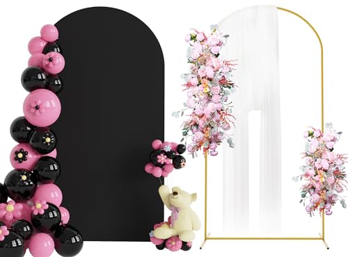 Putros Arch Backdrop Stand and Cover Set, 7.2ft, Gold Arch Stand with Black Cover, Metal Arched Background Frame for Wedding, Birthday Party, Baby Shower, Photography Decoration - color: Black, size: 7.2ft x 4ft
