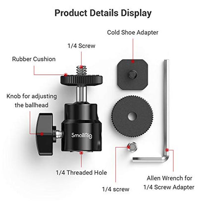 SmallRig 1/4" Camera Hot Shoe Mount, Ballhead Tripod with Additional 1/4" Screw, 2pcs Pack - 2059 (Pack of 2) - size: 2pcs pack (Pack of 2)