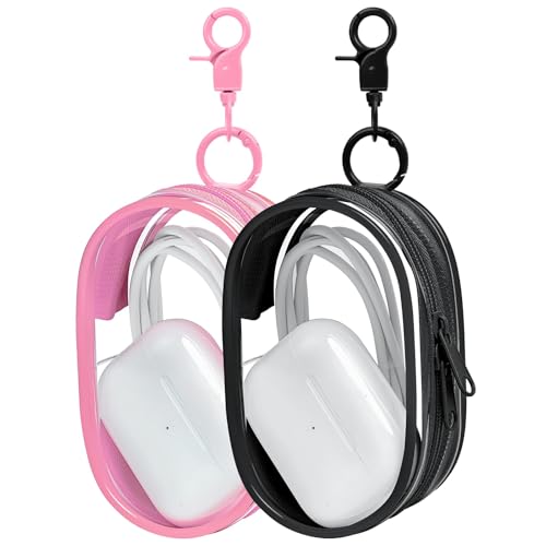 Linsaner 2 Pack Storage Bag for Organizing Data Cables, Earphone, Chargers, Keys, Change, Blind Box Doll Transparent Display Bag, Portable Multi-Function Storage (Pink + Black) - color: A6-Pink + Black