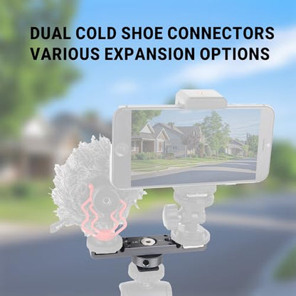 Dual Cold Shoe Mount, Aluminum Alloy Lightweight Camera Mount with Double 1/4 Inch Thread for Streaming, Content Creators, Studio Photography & Outdoor Vlogging
