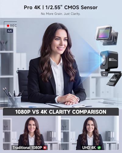 AOC 4K Webcam for PC with Sony Sensor, 1080P 60FPS Streaming Camera with PDAF Autofocus, Privacy Cover, Plug & Play Computer Camera 75° FOV for Zoom/Mac/Switch 2, Includes Tripod & USB A-C Adapter