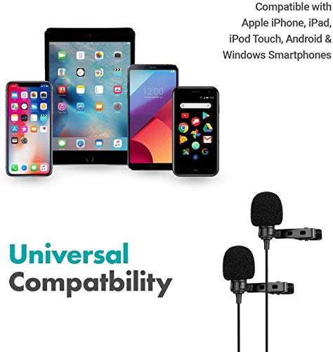 Movo Professional Lavalier Lapel Clip-on Interview Podcast Microphone with Secondary Mic and Headphone Monitoring Input for iPhone, iPad, Samsung, Android Smartphones, Tablets - Podcast Equipment