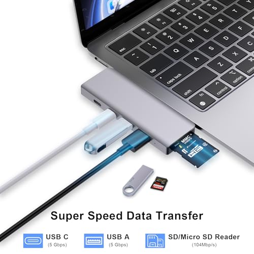 USB C Hub, 6 in 2 USB Adapter for MacBook Pro Air Thunderbolt 4 Dock with 100W PD, 40Gbps, USB-C 3.0, 2 USB-A 3.0, SD/TF Card Reader, Compatible with MacBook Pro Air M1/M2/M3/M4 - size: 9887 Midnight