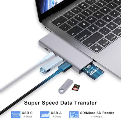 USB C Hub, 6 in 2 USB Adapter for MacBook Pro Air Thunderbolt 4 Dock with 100W PD, 40Gbps, USB-C 3.0, 2 USB-A 3.0, SD/TF Card Reader, Compatible with MacBook Pro Air M1/M2/M3/M4 - size: 9887 Midnight