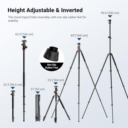 NEEWER 90 Inch Tall Overhead Horizontal Camera Tripod Monopod with Ball Head & Flexible Center Column, Metal DSLR Video Travel Stand, Arca Type QR Plate & Inverted Legs, Max Load 10 kg / 22 lbs, TP63