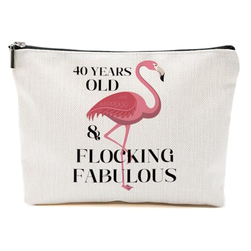 40th Birthday Gifts Women, 40th Birthday Gift Ideas, Flamingo Gifts Funny Makeup Bag, 40 Year Old Birthday Gifts for Women Mom Aunt, Turning 40 Cosmetic Bag, Flamingo Lover Gifts Toiletry Bag - color: 40 Years Old