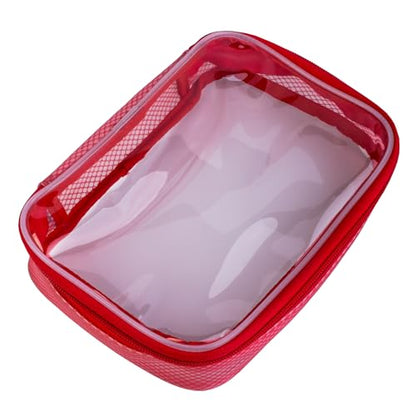 Filmsticks Set of 3 Transparent TPU Storage Cases, Red, Small Medium Large, 170 x 50 x 135 mm to 250 x 50 x 160 mm, Clear Zip Organisers for Camera Gear, Cables, Tools and Accessories