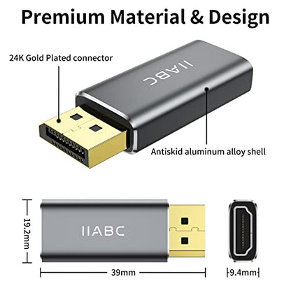 IIABC Displayport to HDMI Adapter 4K 24K Gold Plated Displayport DP to HDMI Female Converter，Uni-Directional Display Port to HDMI Converter Compatible for Lenovo, HP, Dell &More- Grey - size: 1-Pack