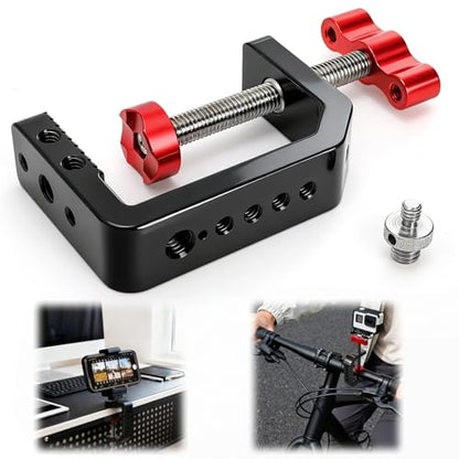 Tlence C Clamp Desk Camera Mount, Table Clamps with 1/4" and 3/8" Thread, Metal Desktop C Clamp for Light Stand, Heavy Duty Clamps Jaw for Workbench, Rods, Shelves, Bike, Fits up to 2.5" Thickness