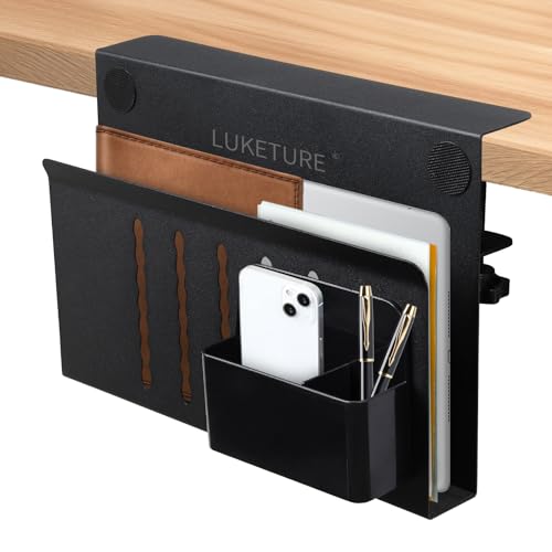 LUKETURE Desk Side Storage, No Drill Laptop Mount with Pen Holder, Clamp-On | Fits Flat Edge Desks 0.3 to 2.8 Inches,Secure Grip on Wood, Glass, or Metal Surfaces Without Slipping - color: Black, size: M(1 Tier)