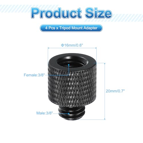 PATIKIL Tripod Screw Adapter 3/8" Male to 3/8" Female, 4 Pcs Tripod Nut Connectors Camera Mount Screw Camera Double Head Converter for Microphone Holder Magic Arms Accessories, 20 mm - size: 3/8" Male to 3/8" Female,20 mm