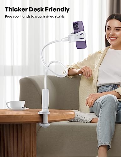 Lamicall Gooseneck Phone Holder for Bed - 360 Adjustable Clamp Clip, Overhead Cell Phone Mount Stand for Desk, Compatible with All Cellphone, White - color: Snow White