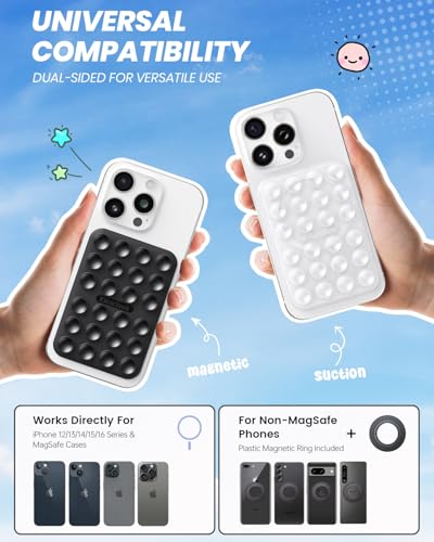 Klearlook 2Pack Magnetic Suction Phone Mount for MagSafe Case, Sticky Phone Grip Holder for iPhone, Removable Hands-Free Selfie/Video for TikTok Influencers, Women Girl Teen Gift, Transparent & Black - color: Transpatent & Black