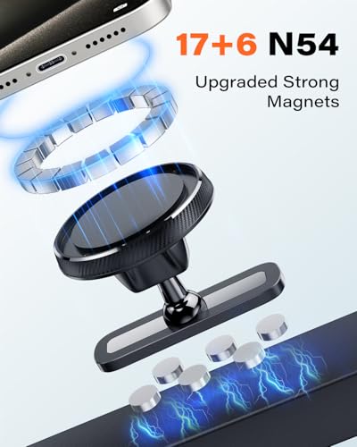 APPS2Car Magnetic Phone Holder for Gym, Alloy Base & Ball Joint, Attach to Metal Surfaces, Dual Magnet Phone Mount for MagSafe iPhone 12-17 Series, Black - color: Black