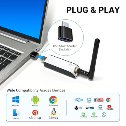 Gsou Wireless Webcam 1080P Full HD with Auto Electric Privacy Cover -2.4G Rechargeable Wireless Computer Camera with Manual Focus Ring, Half-Day Battery Life, Webcam for Streaming, Teams, Zoom, PC/Mac