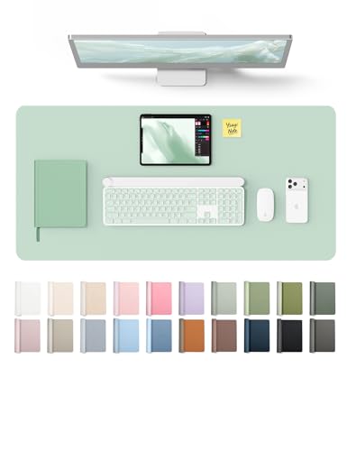 YSAGi Leather Desk Protector, Office Mat, Large Mouse Mat, Non-Slip PU Leather Blotter, Laptop Pad, Waterproof Writing Pad for Office and Home (Pale Green, 31.5" x 15.8") - color: Pale Green, size: 31.5" x 15.8"