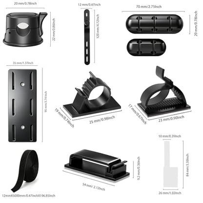 Gaming Desk Cable Management Kit 114PCS — 360° Spring Clips, Heavy-Duty Power Strip Holder, Reusable Cable Ties & Labels | Battlestation Organizer for Gamers & Streamers