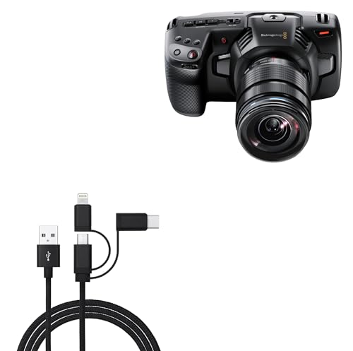 BoxWave Cable Compatible with Blackmagic Pocket Cinema Camera 4K - AllCharge 3-in-1 Cable - Jet Black