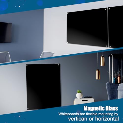 Magnetic Blackboard 48“ x 36” Black Glass Dry-Erase Board Wall-Mounted Frameless Whiteboard Bulletin Board Suitable for Offices, Schools, and Homes(Black) - size: 36"W x 48"H