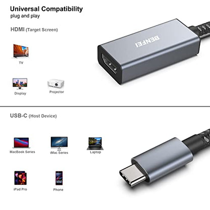 BENFEI 2 Pack USB C to HDMI Adapter 4K@60Hz, USB Type-C to HDMI Adapter [Thunderbolt 3/4/5 Compatible] with iPhone 15 Pro/Max, MacBook Pro/Air 2023, iPad Pro, iMac, S23, XPS 17, Surface Book - size: 2 Pack, style: 4K@60Hz