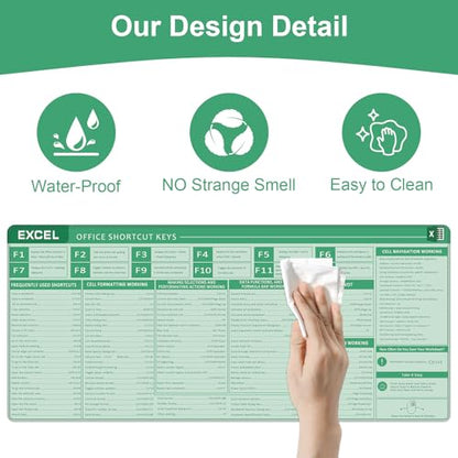 Baziabbo Office Desk Mat, Excel Cheat Sheet Keyboard Mat, Excel Shortcut Desk Pads,Non-Slip Excel Mousepad with Stitched Edges for Computer (Sheet Green) - color: Sheet Green